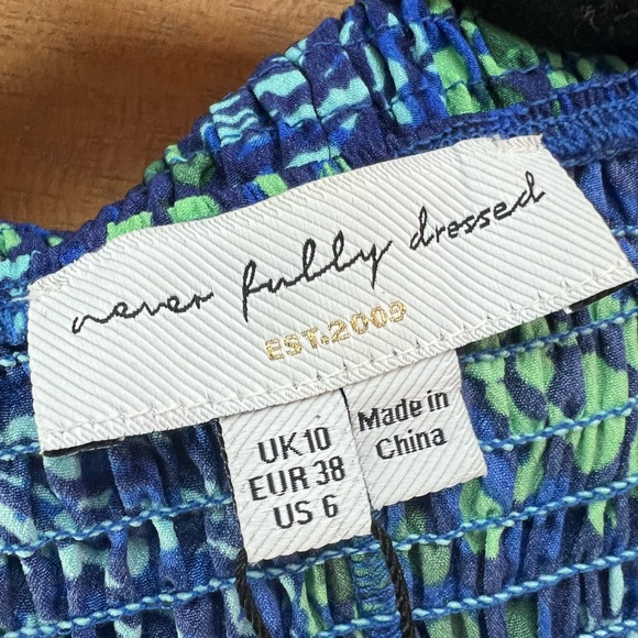 Never Fully Dressed Blue Scarlet Midi Dress Dropped Waist Smocked - Picture 13 of 17